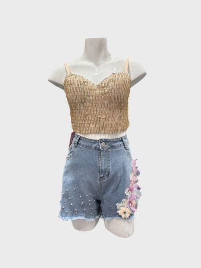 Trendy Crop Top with Stylish Denim Shorts for Women