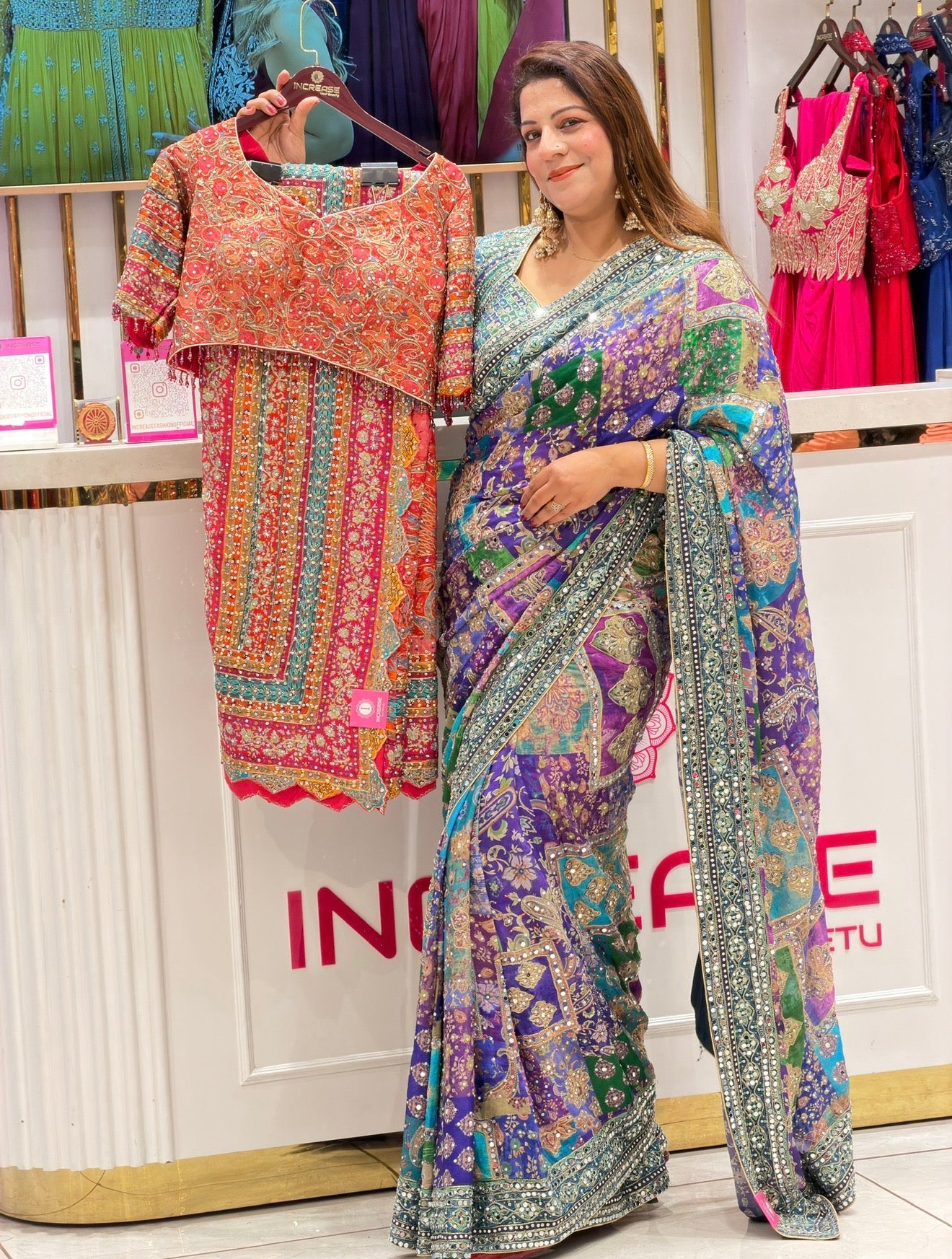 Multi colour crepe Saree