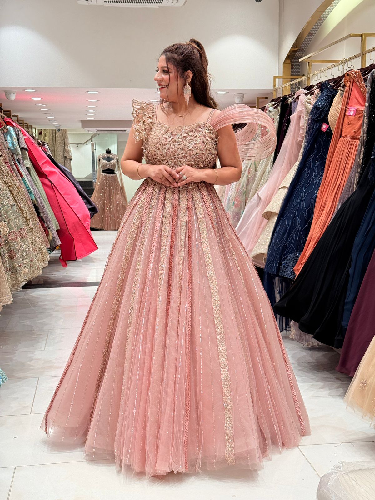 Fully Hand Work Designer Pink Embroidered Gown