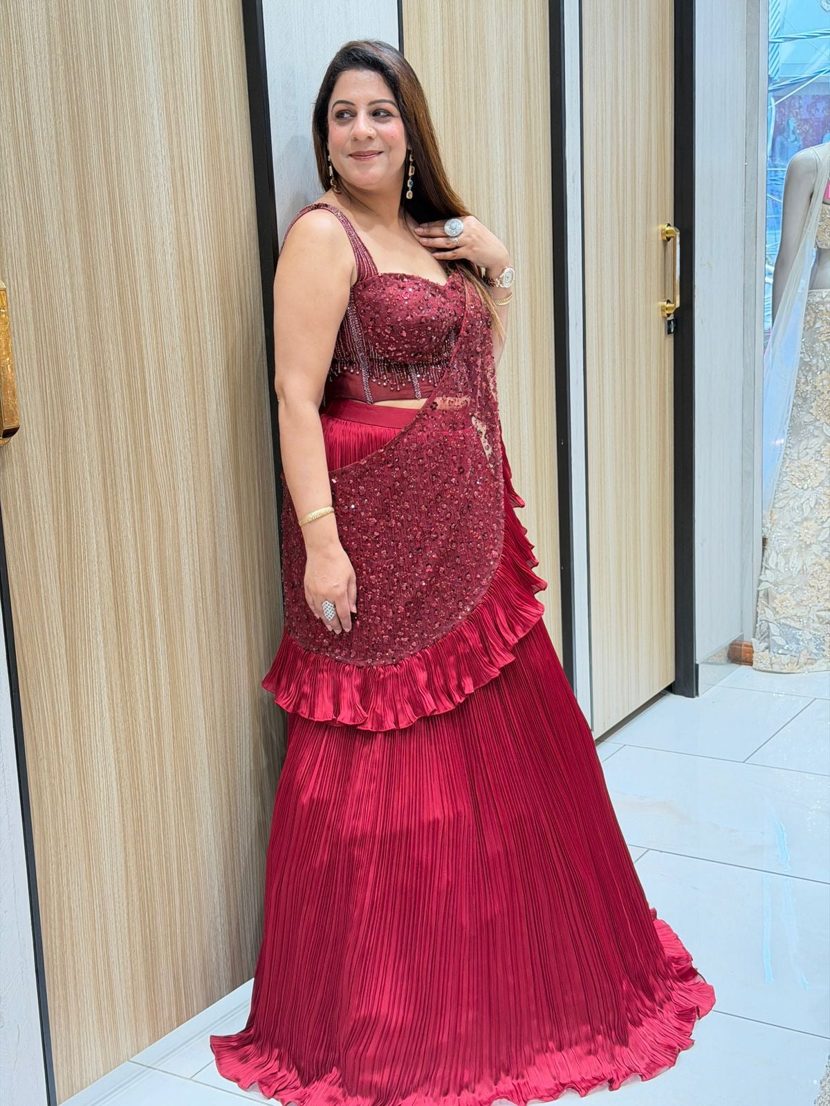 Rose Drape lehenga with corset blouse