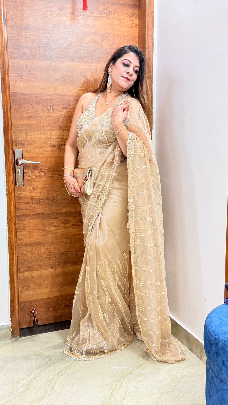Gold Organza Drape Saree