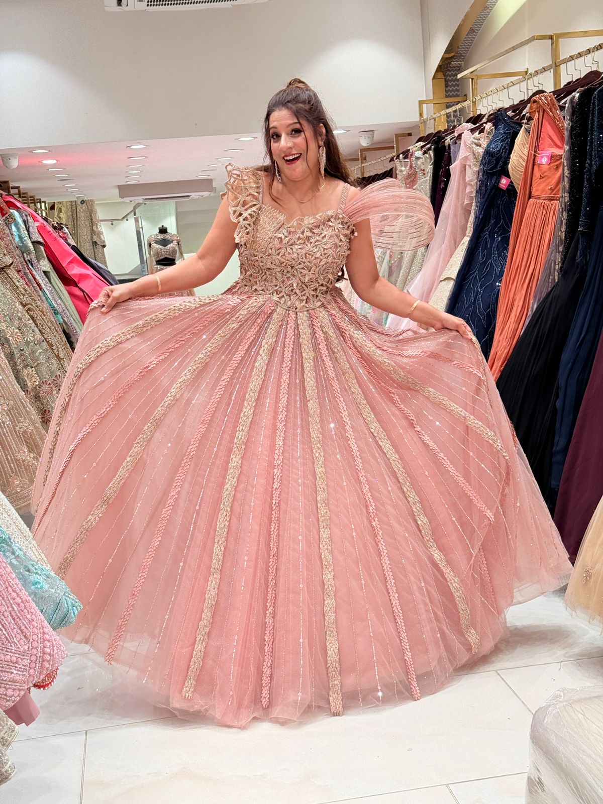 Fully Hand Work Designer Pink Embroidered Gown