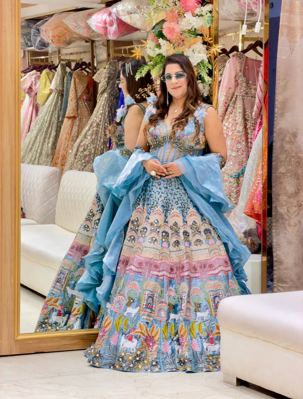 Multicolored lehenga with corset blouse