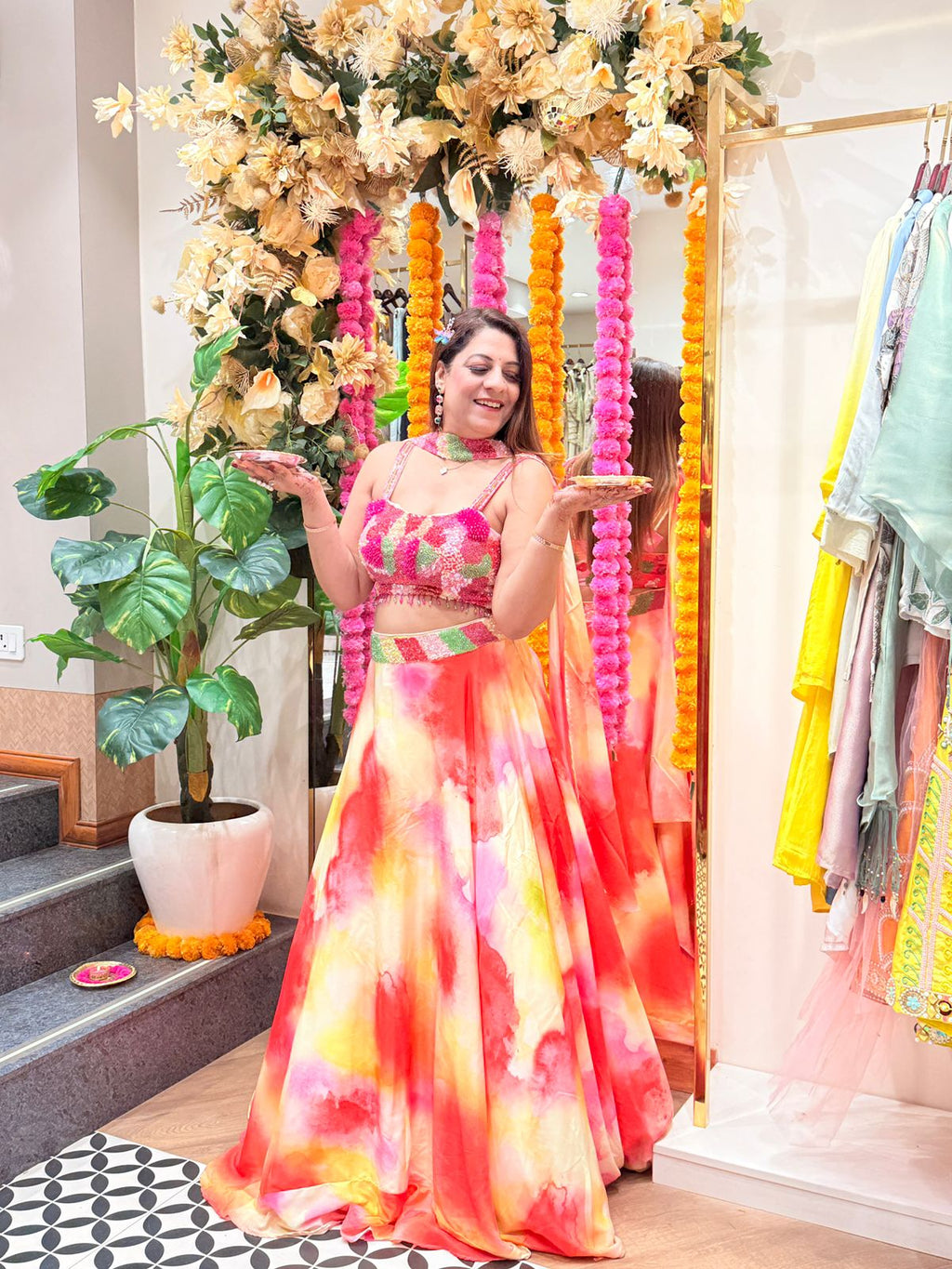 Beautiful Mix Color Silk Embroidered Lehenga Choli