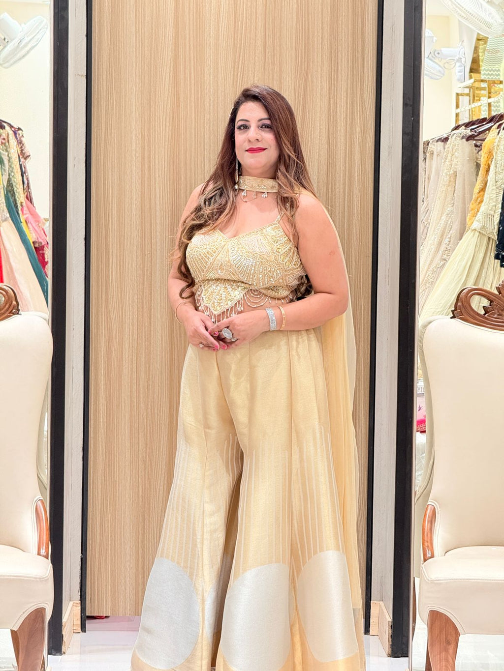 Golden Banarasi Crop Top Set – Increase Fashion