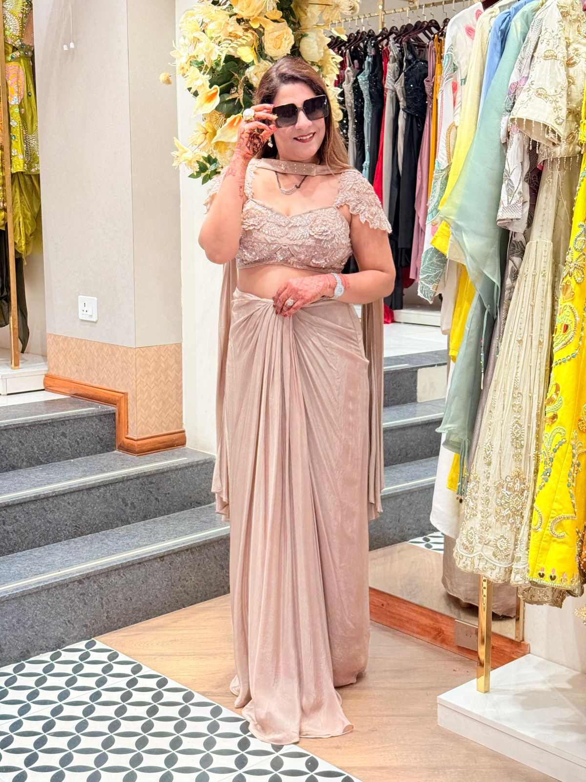 Beige Color Crepe Fabric Indo Western Dress