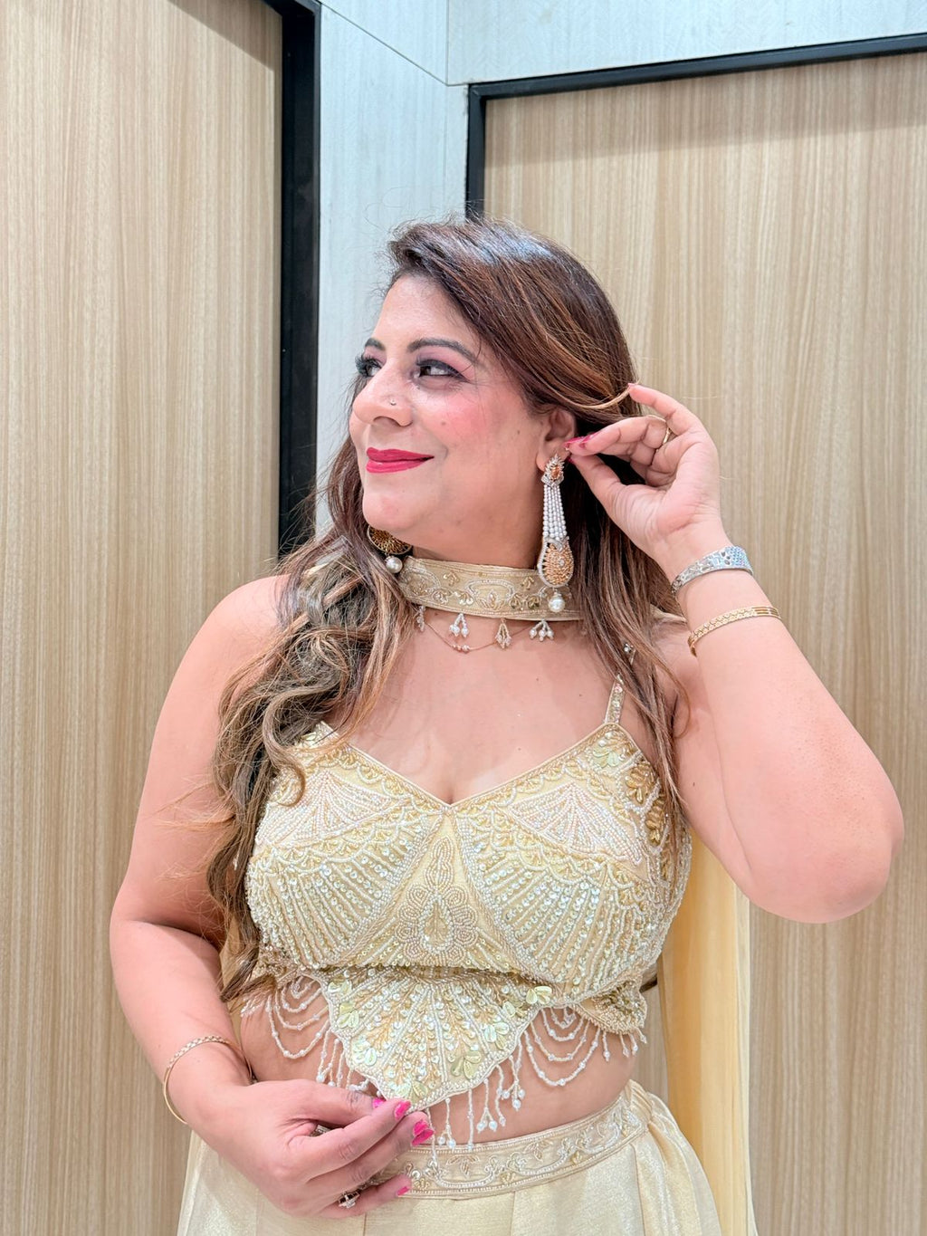 Golden Banarasi Crop Top Set – Increase Fashion