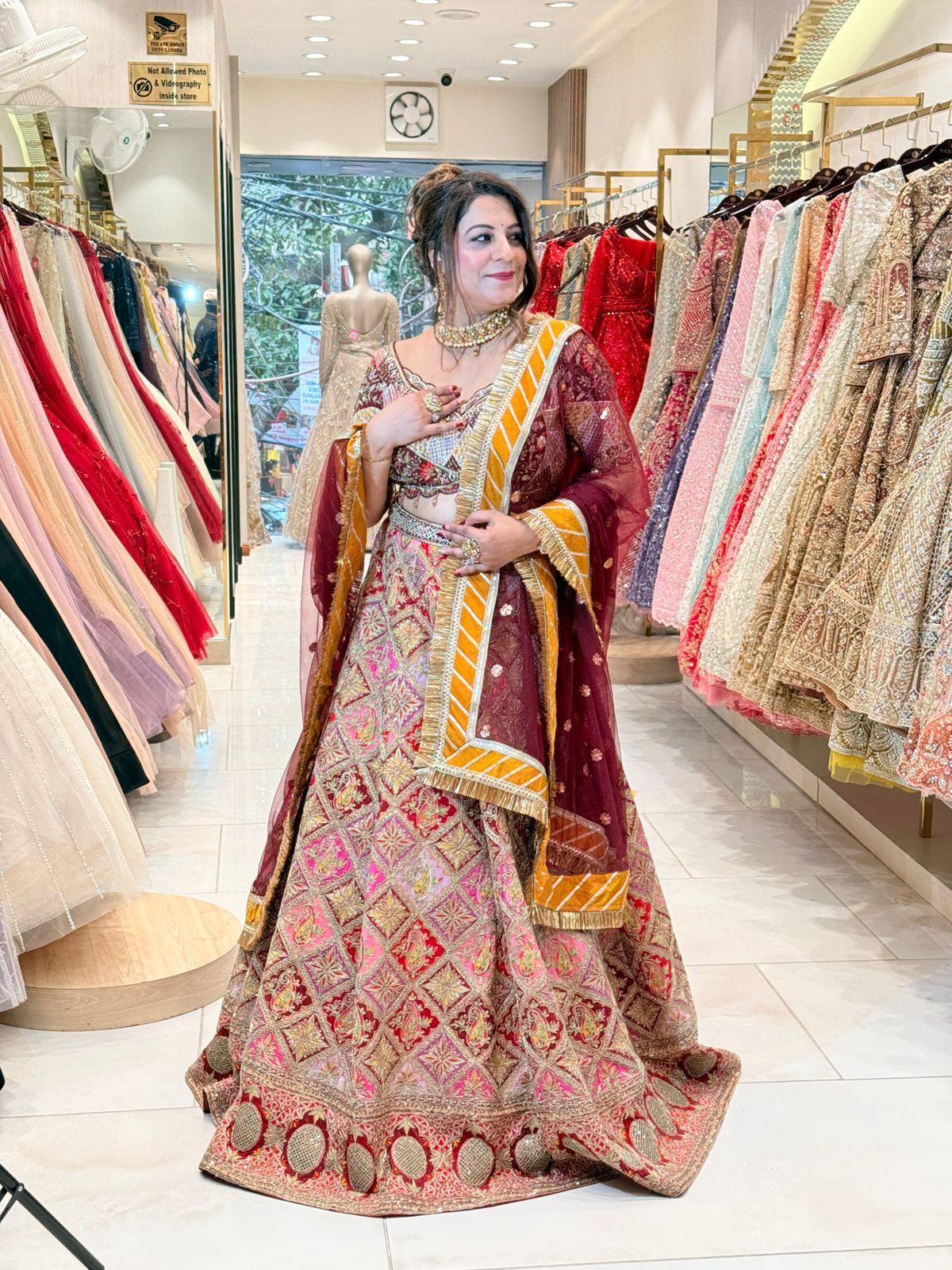 Golden Chinon Fabric Bridal Designer Lehenga Choli