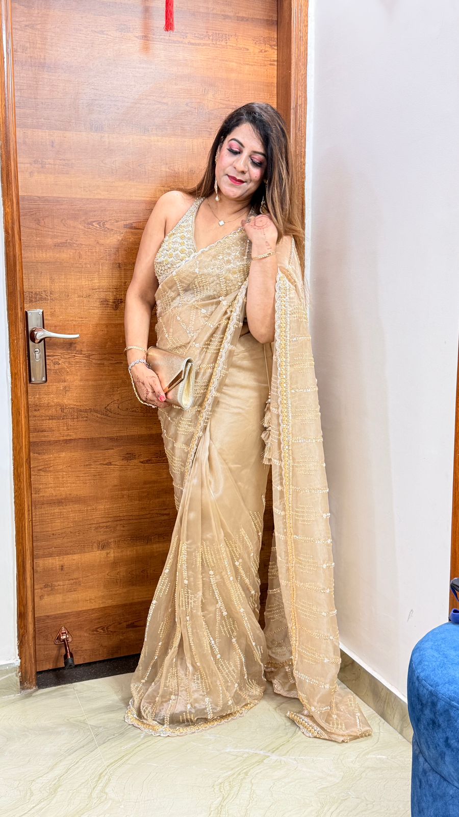 Gold Organza Drape Saree