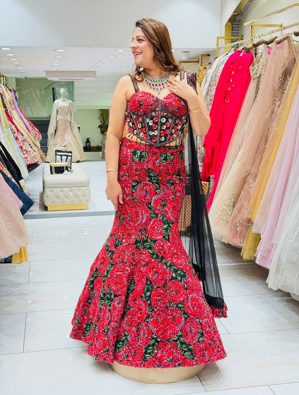 Fish cut Modern Bride Style engagement Lehenga