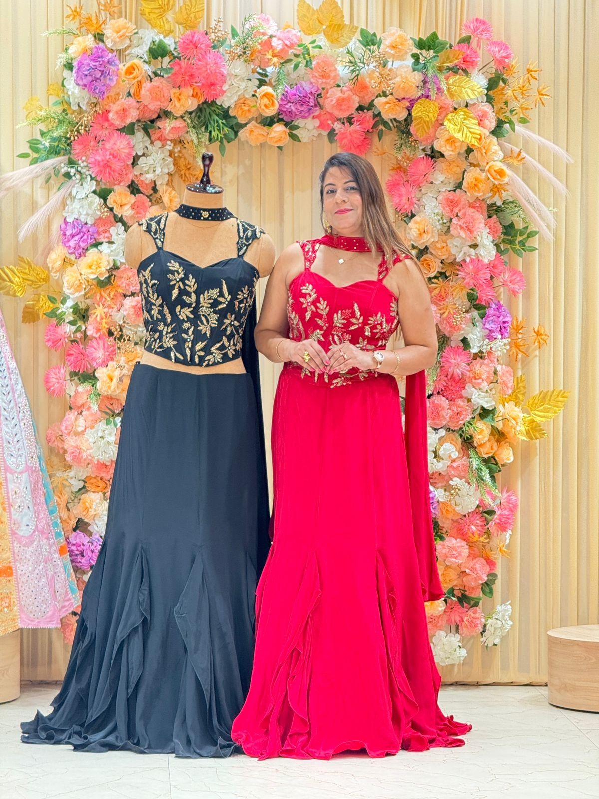Designer Red Party Wear Lehenga with Golden Embroidery