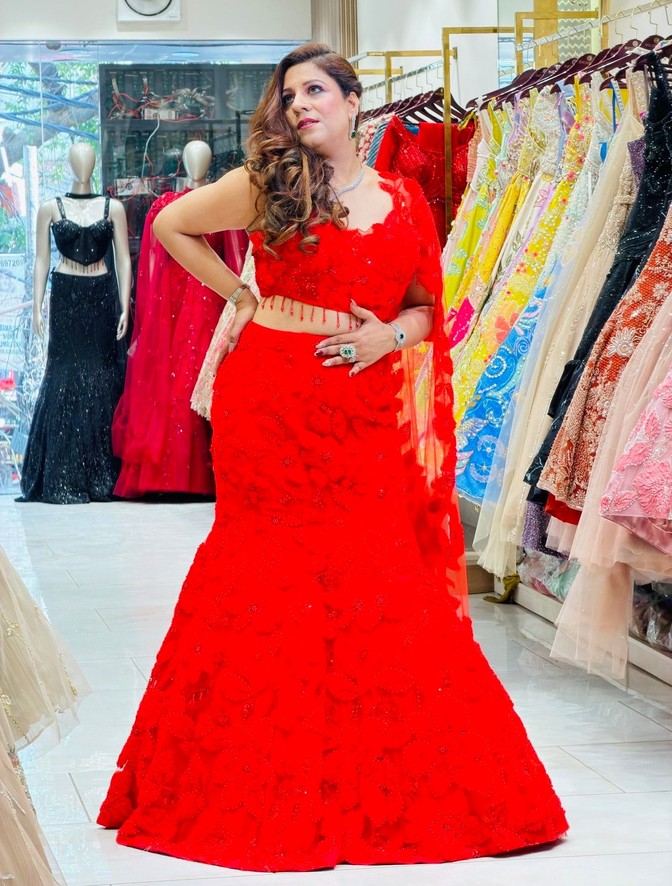 Fish cut Modern Bride Style engagement Lehenga