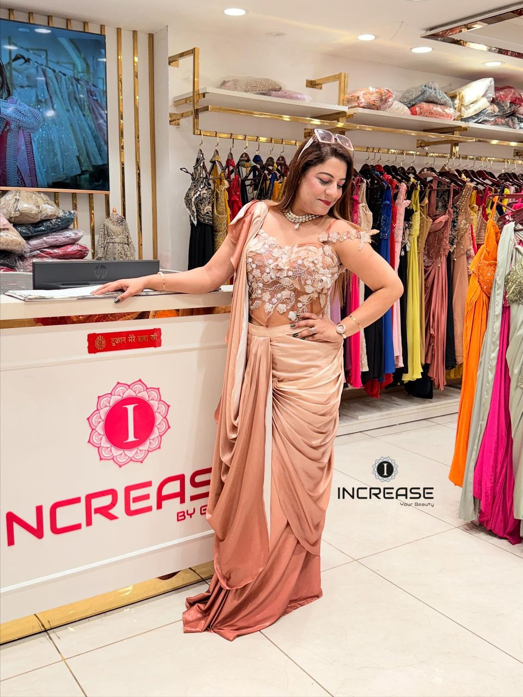 Korean Satin Fully Embroidered Dress for Women