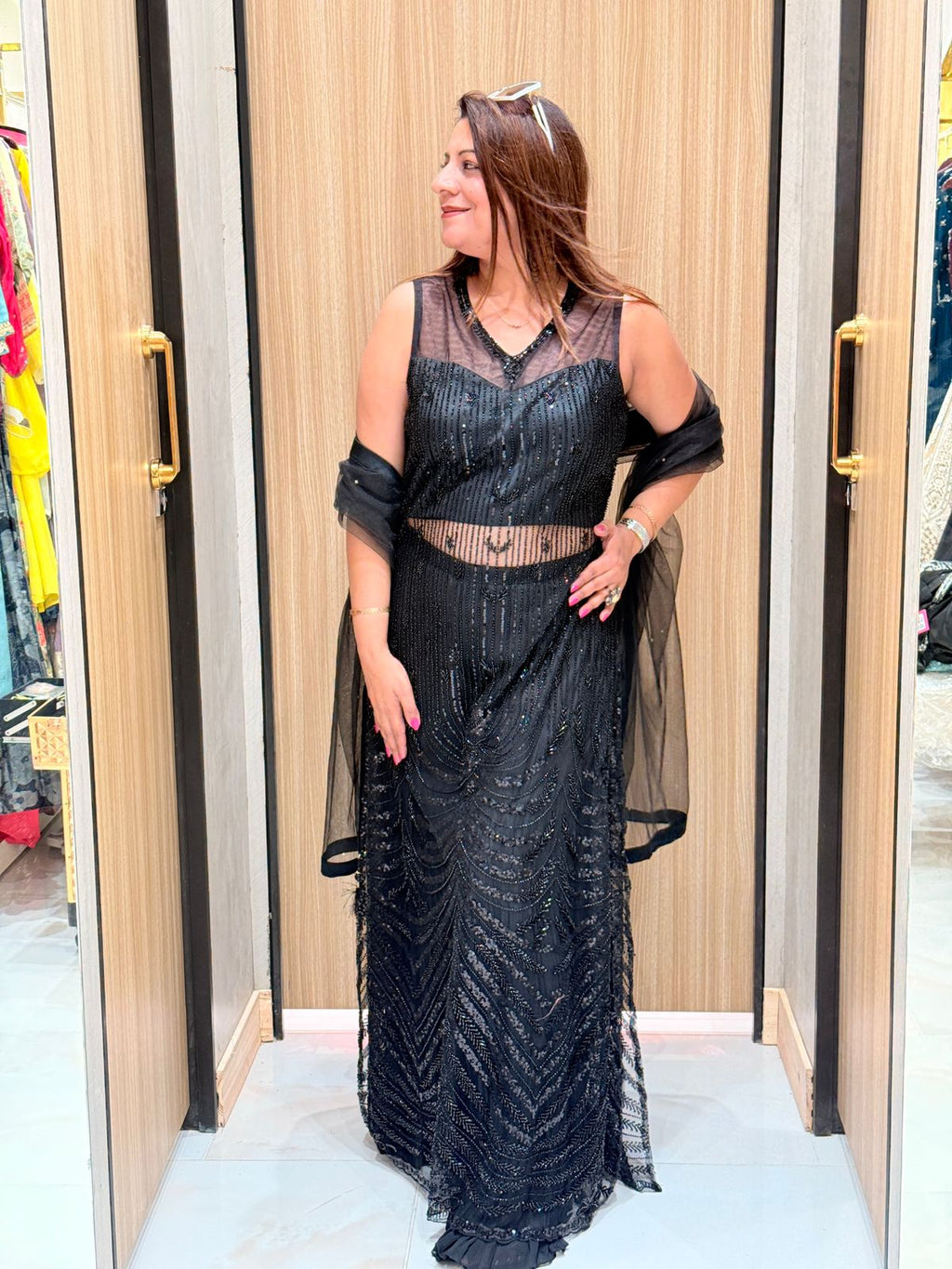 Designer Long Suit Net Fabric Dress