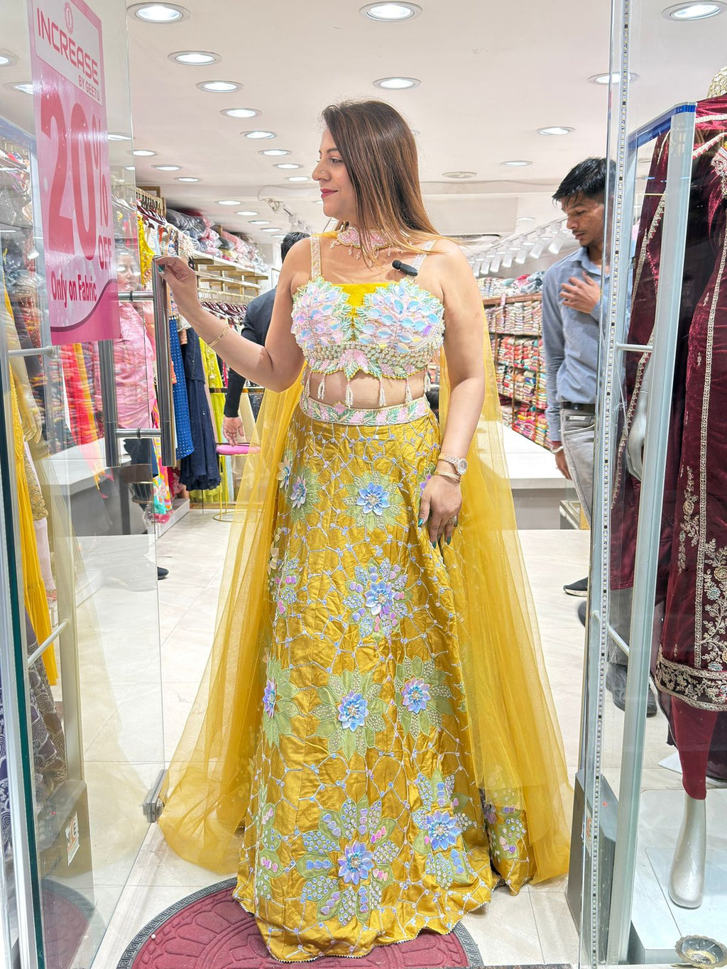 Buy Yellow Bridal Lehenga with Sequin & Pearl Detailing