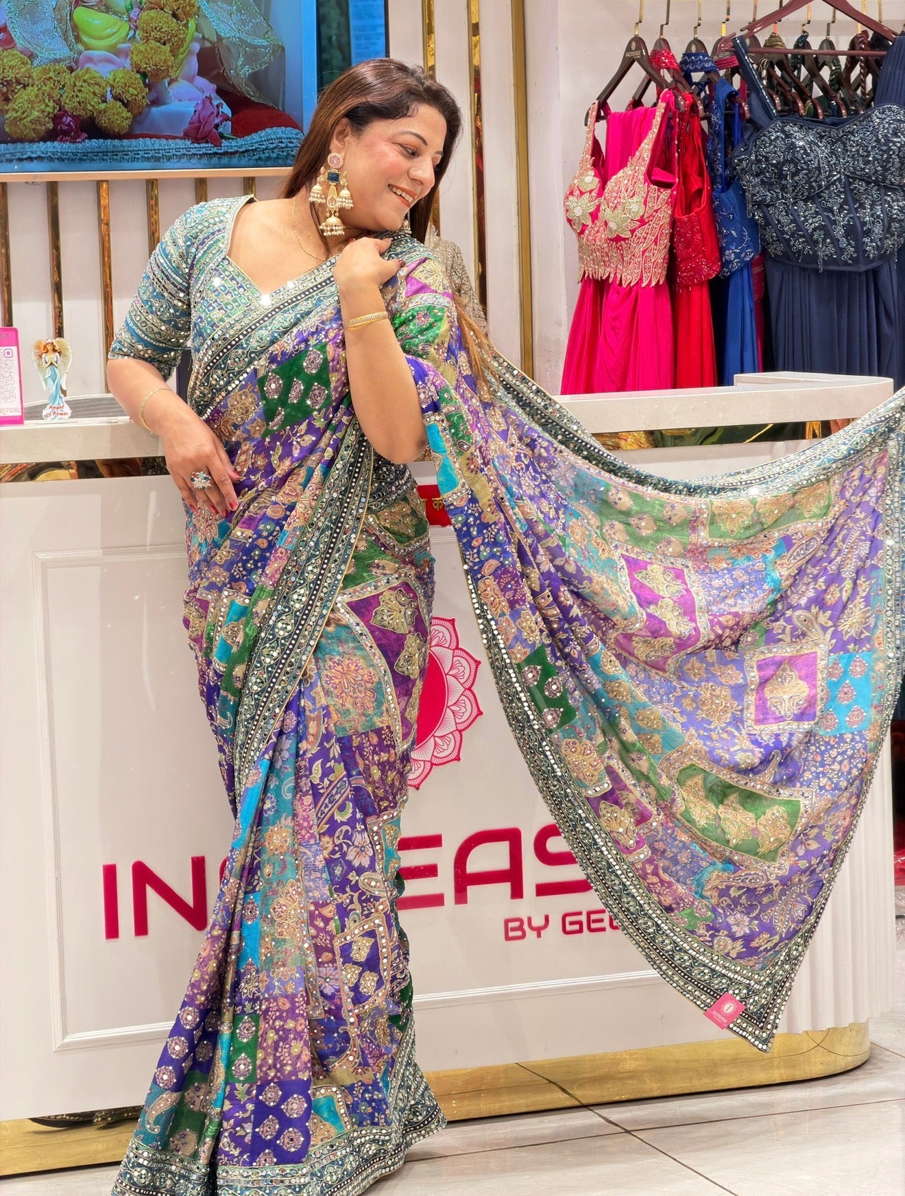 Multi colour crepe Saree