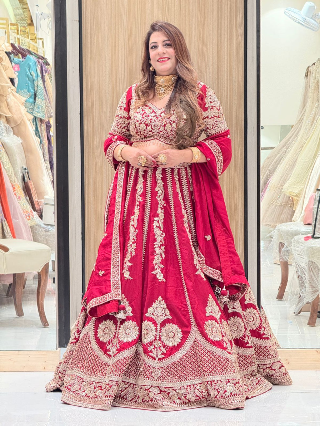 Elevate Your Wedding Look with Our Silk Handwork Red Bridal Lehenga