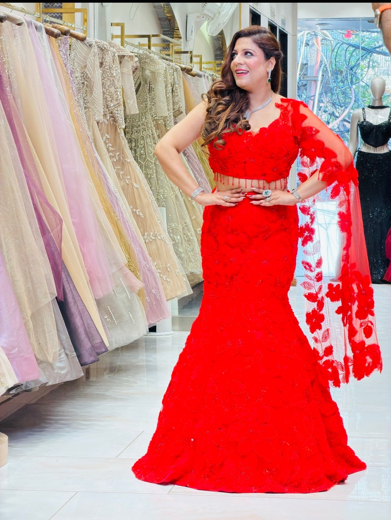 Fish cut Modern Bride Style engagement Lehenga