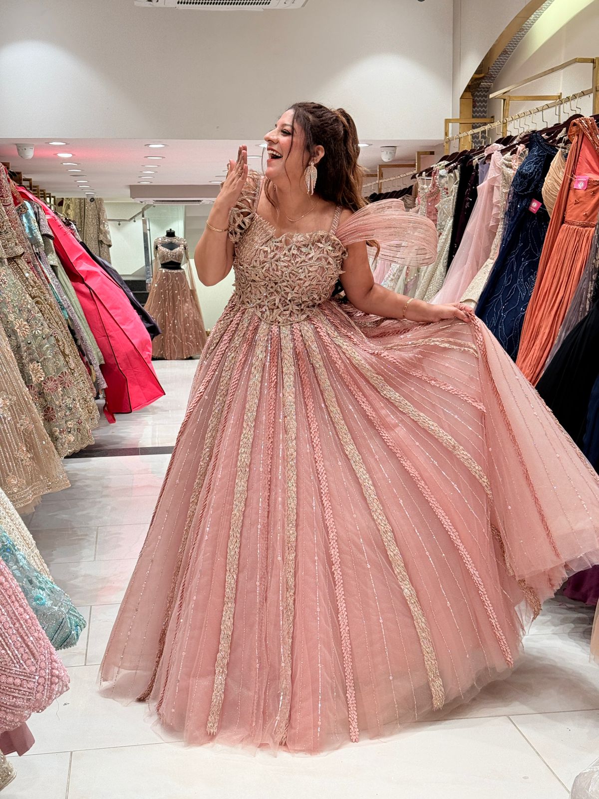 Fully Hand Work Designer Pink Embroidered Gown