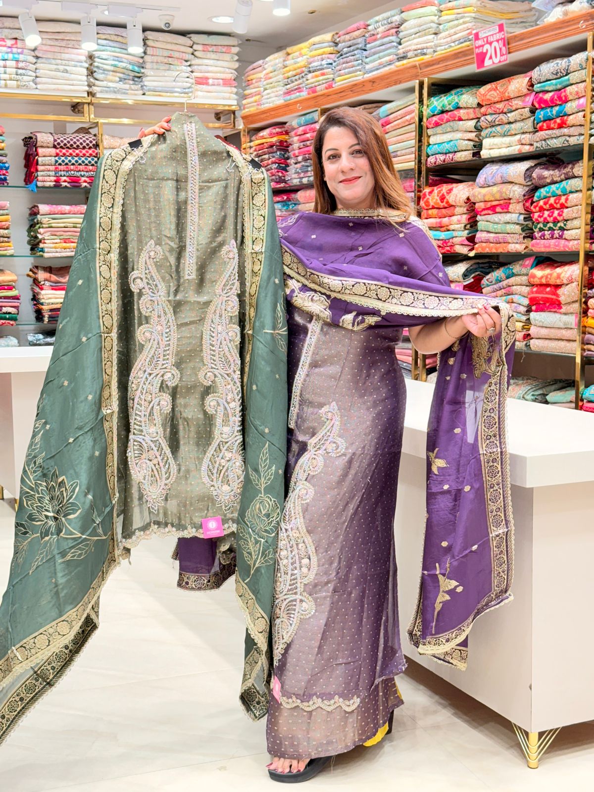 Buy Women’s Shimmer Silk Unstitched Salwar Suit Dress Material