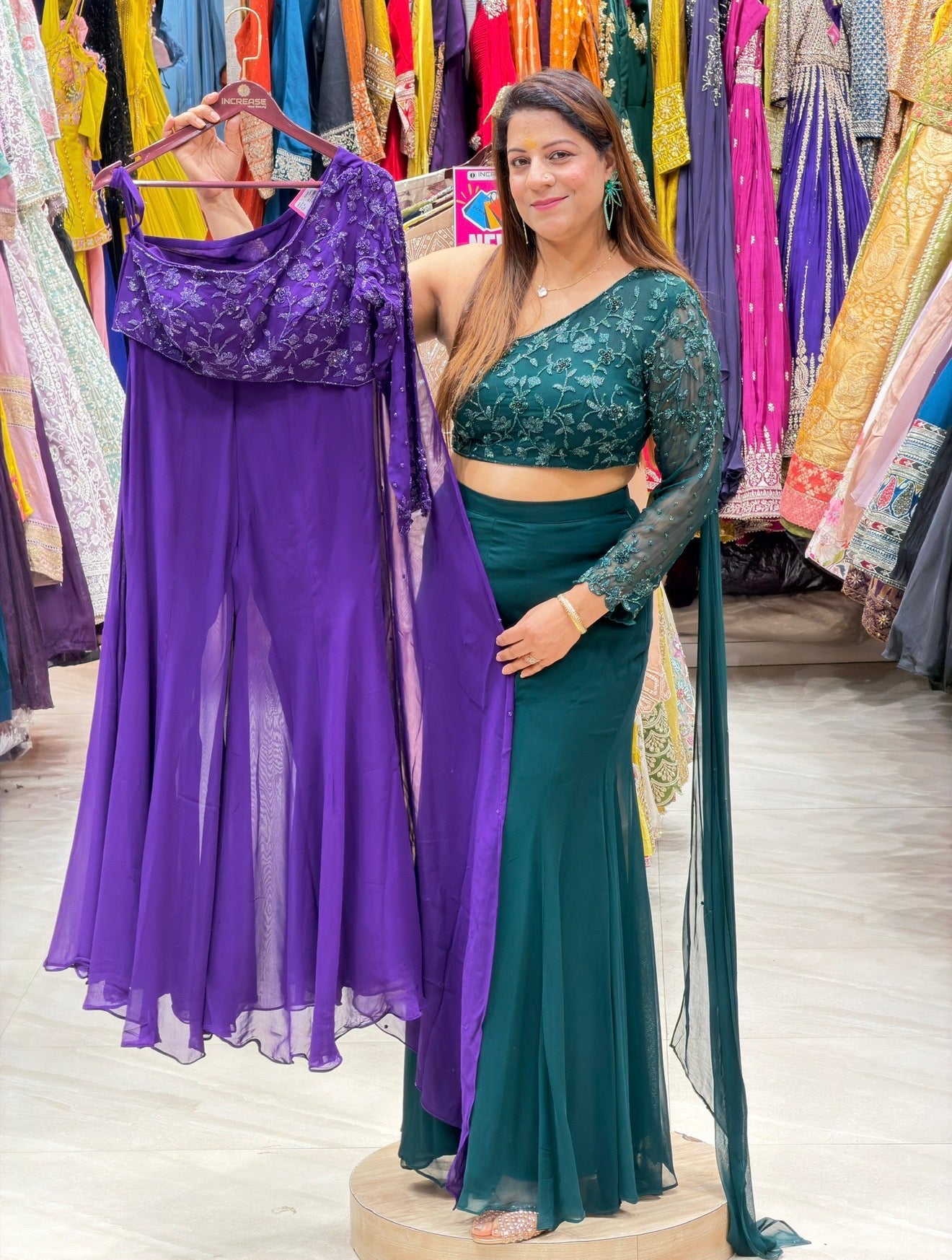 One shoulder Crop top with plazo