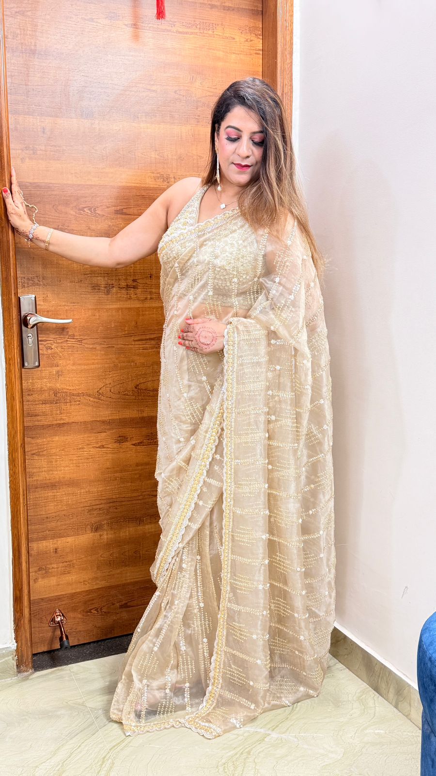 Gold Organza Drape Saree
