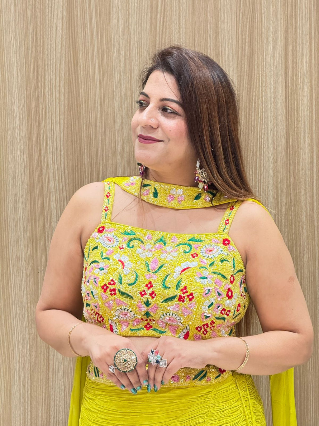Stylish Floral Embroidered Padded Crop Indo Western Dress