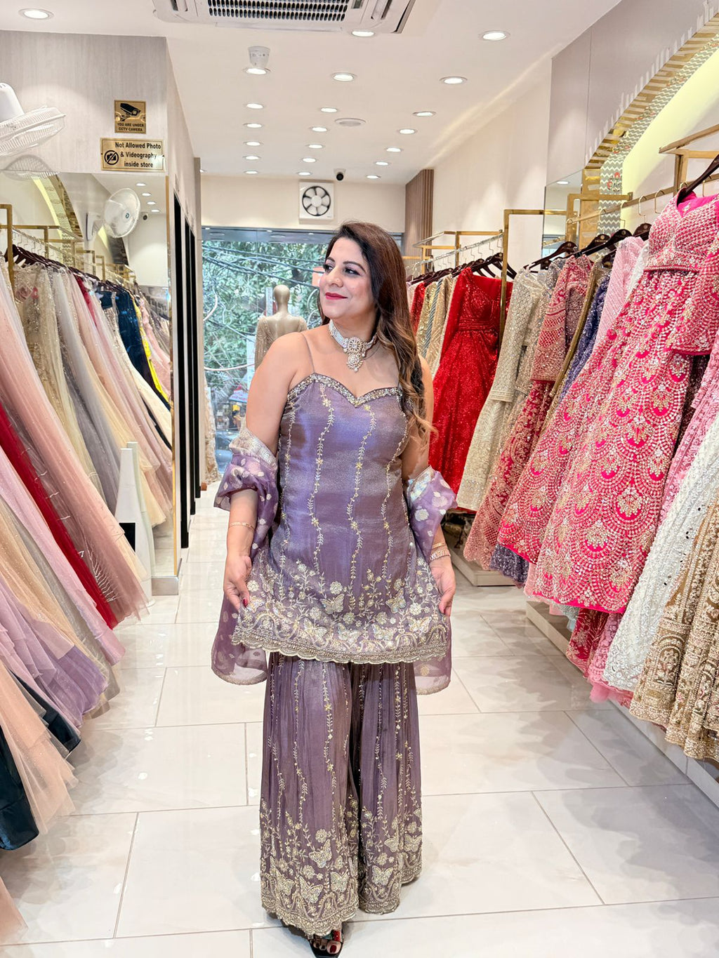 Lavender Embroidered Sharara Suit Set