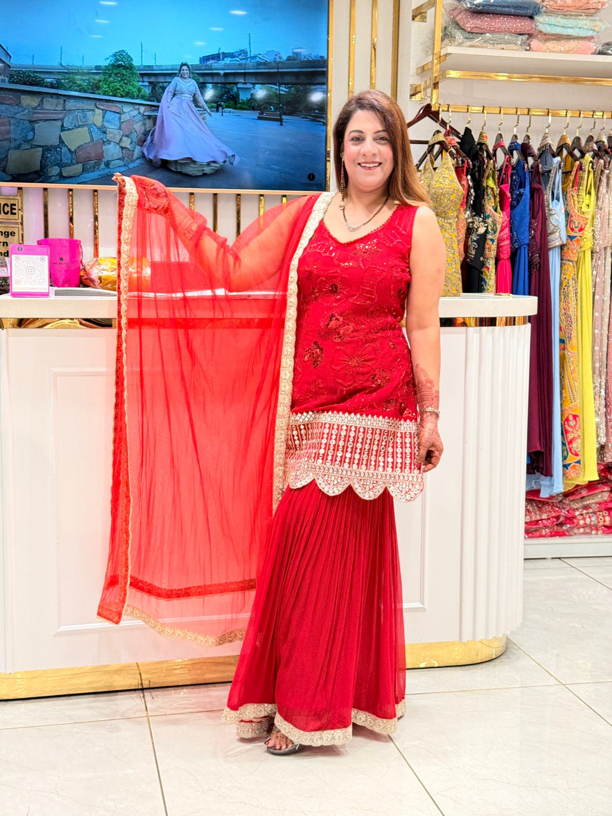 Buy New Georgette Embroidered Women's Stitched Kurti & Sharara with Dupatta Set