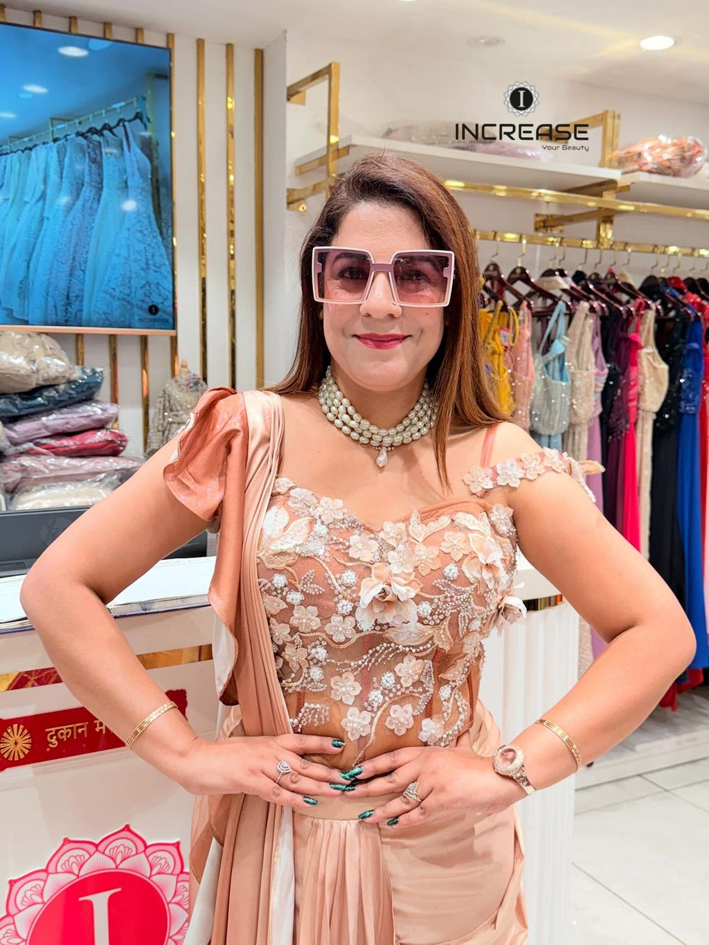 Korean Satin Fully Embroidered Dress for Women