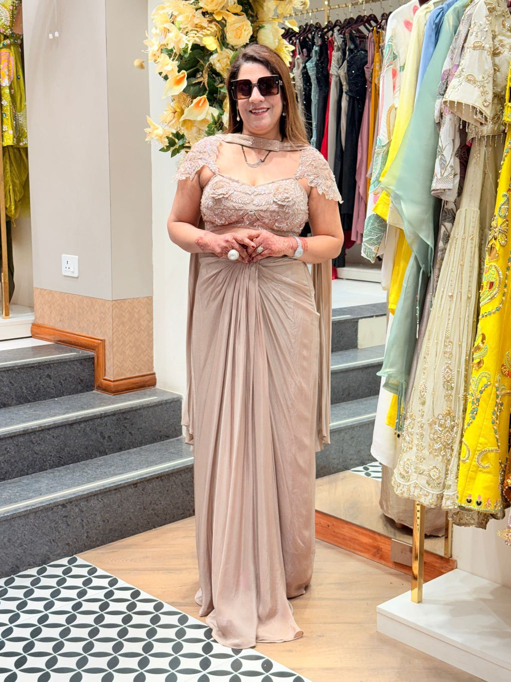 Beige Color Crepe Fabric Indo Western Dress