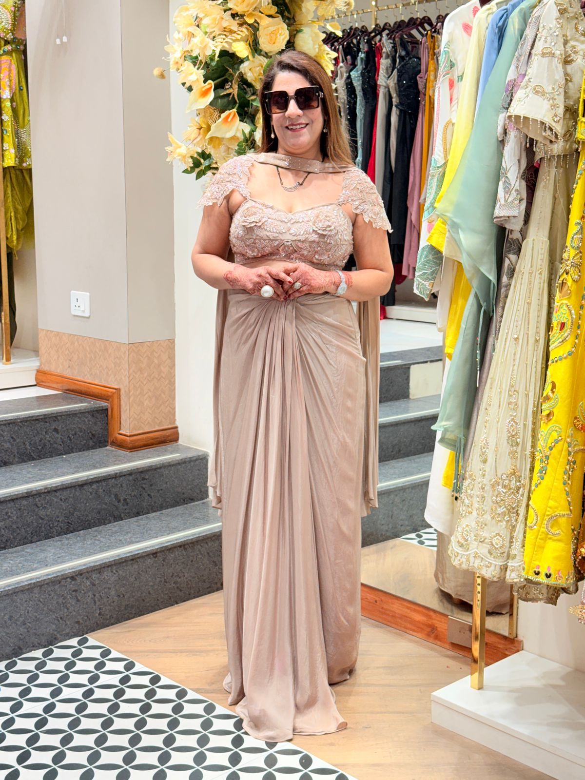 Beige Color Crepe Fabric Indo Western Dress