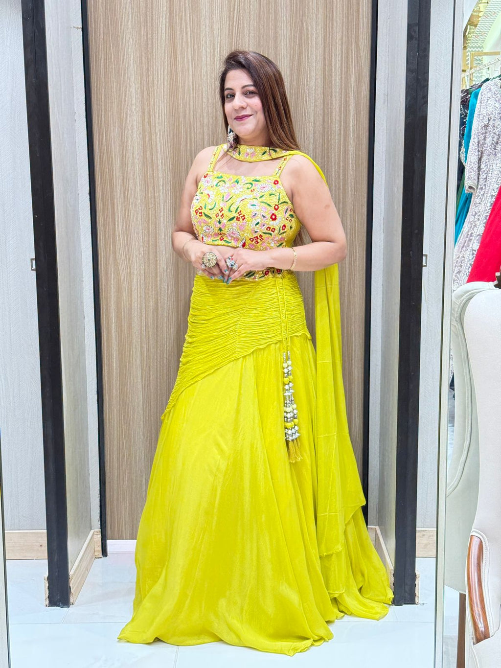 Stylish Floral Embroidered Padded Crop Indo Western Dress