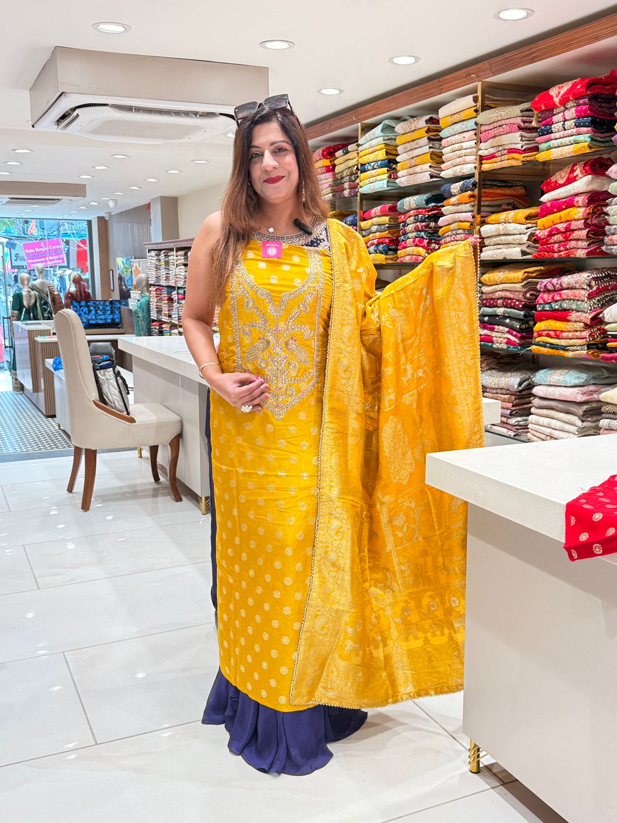 Designer Suit with Kundan Neck Work