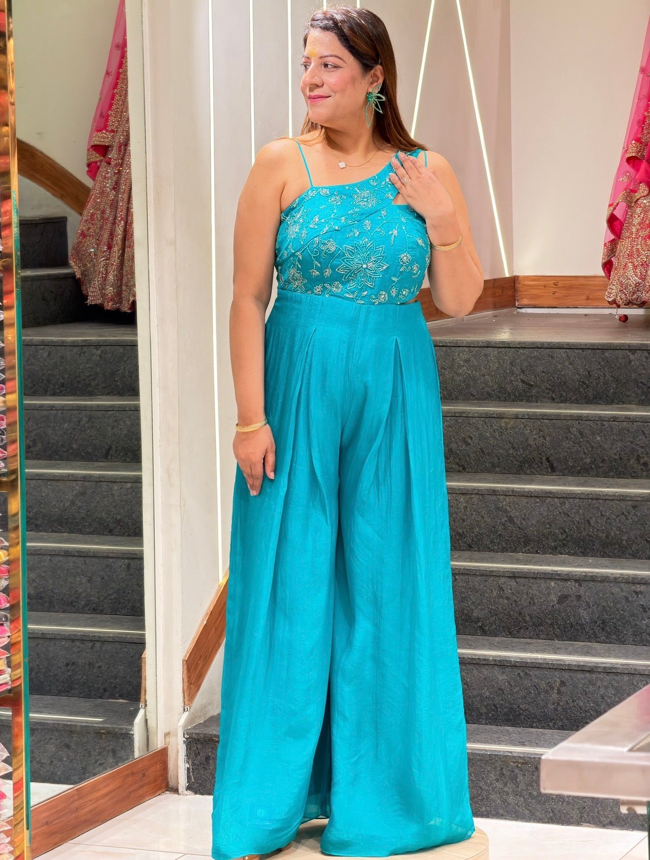 One shoulder Crop top with plazo