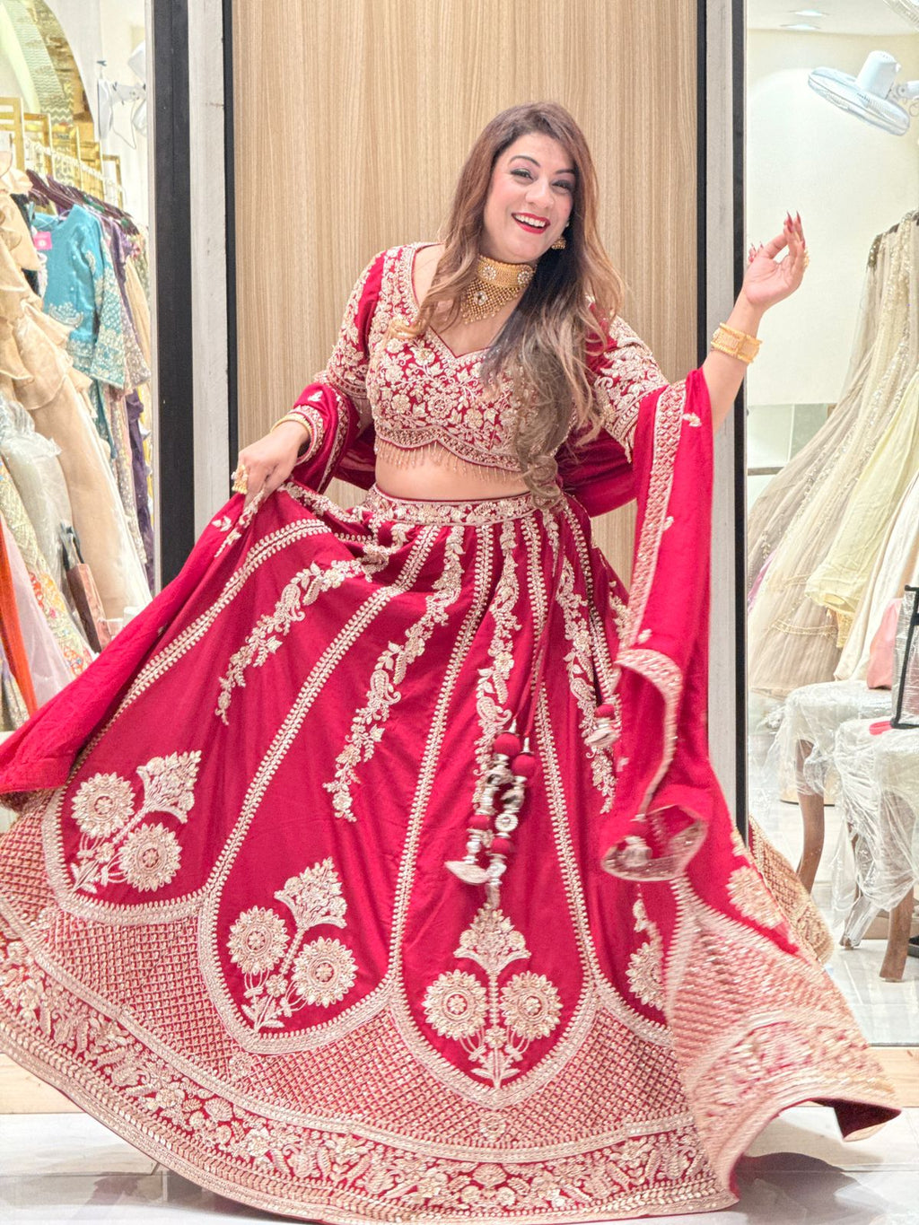 Elevate Your Wedding Look with Our Silk Handwork Red Bridal Lehenga