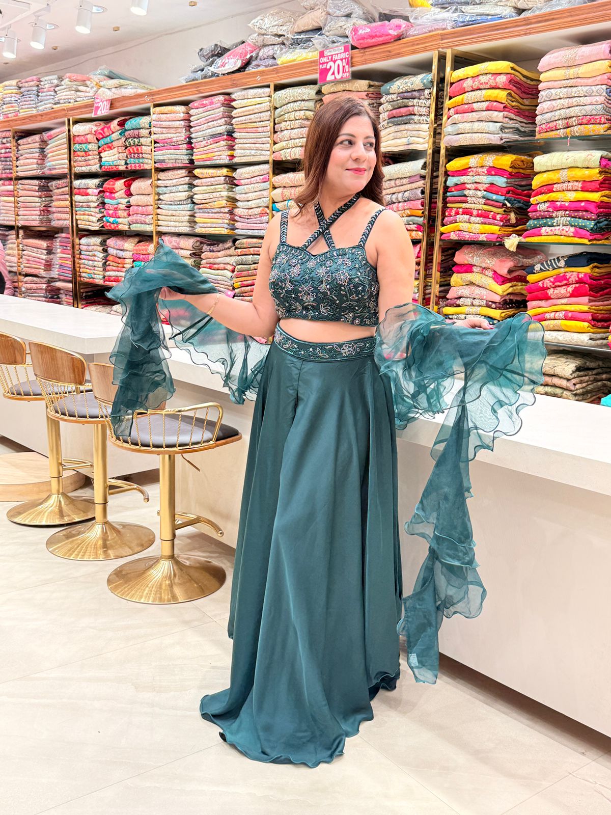 Exclusive 3-Piece Festive Hand-Embroidered Blouse Lehenga