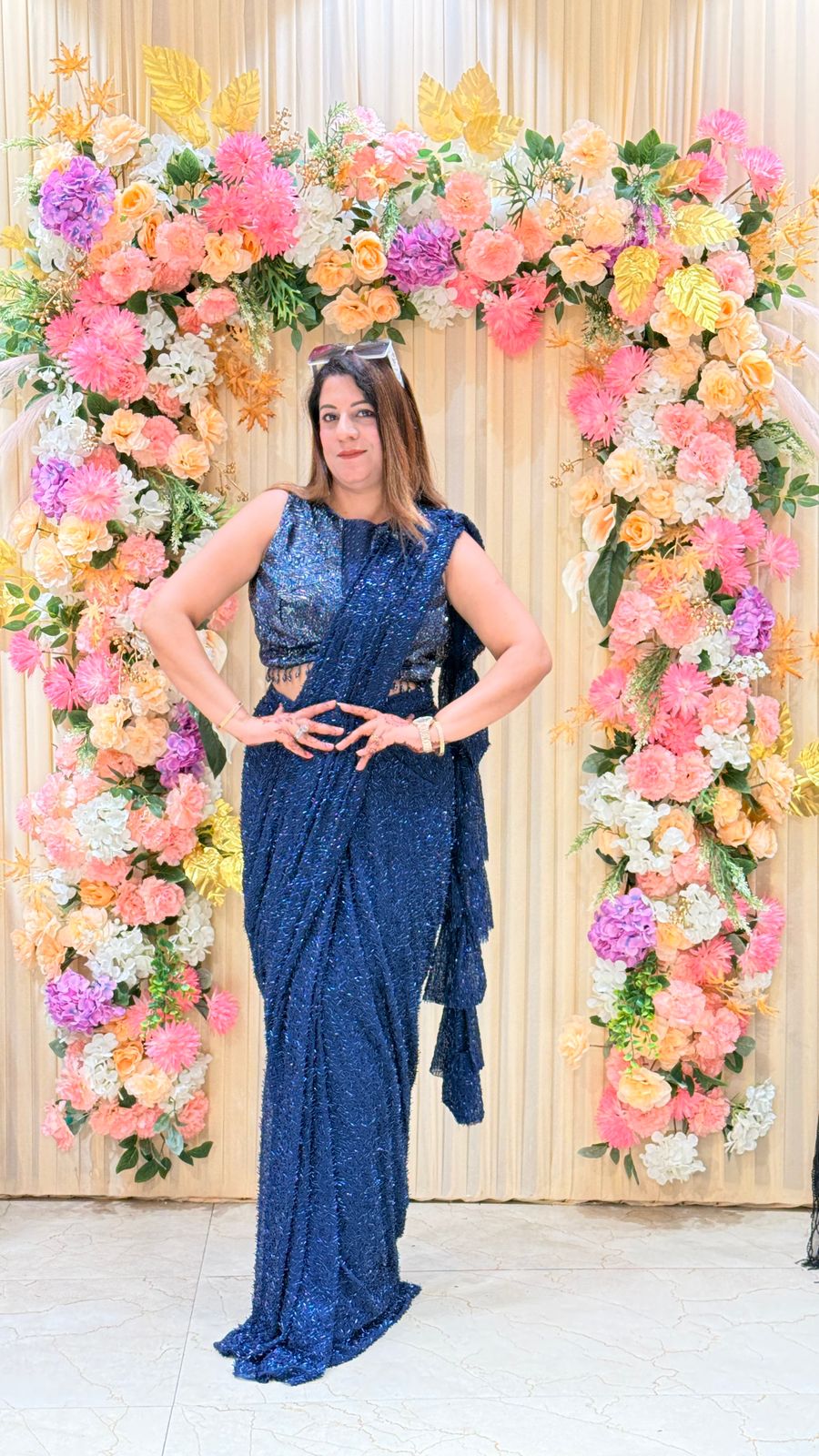 Midnight Blue Sequin Saree with Designer Blouse
