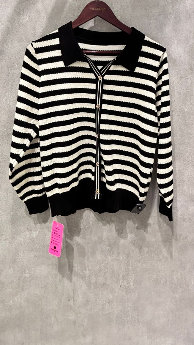 Striped Collared Button-Up Cardigan