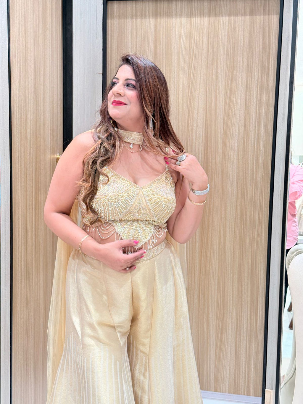 Golden Banarasi Crop Top Set – Increase Fashion