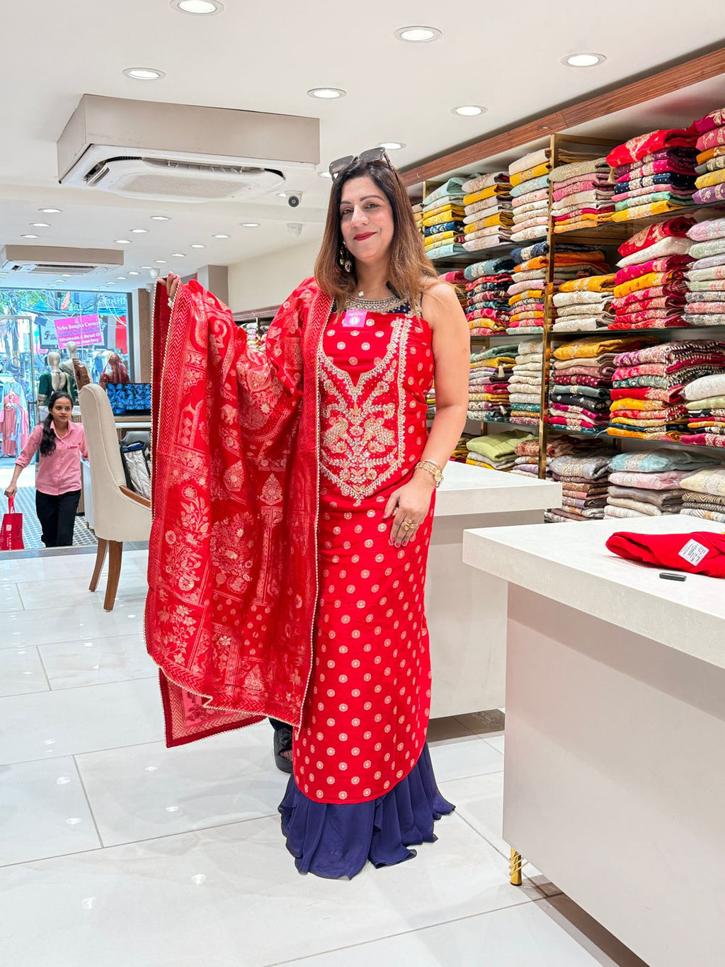 Designer Suit with Kundan Neck Work
