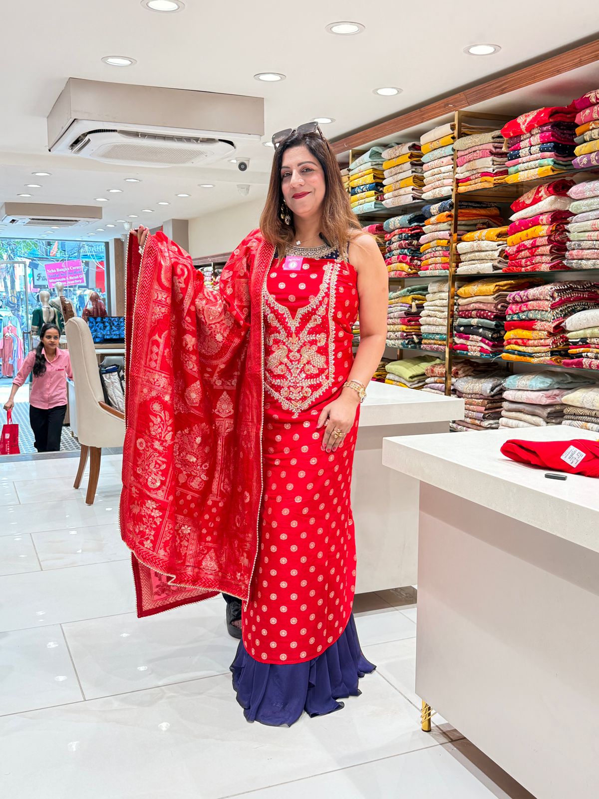 Designer Suit with Kundan Neck Work