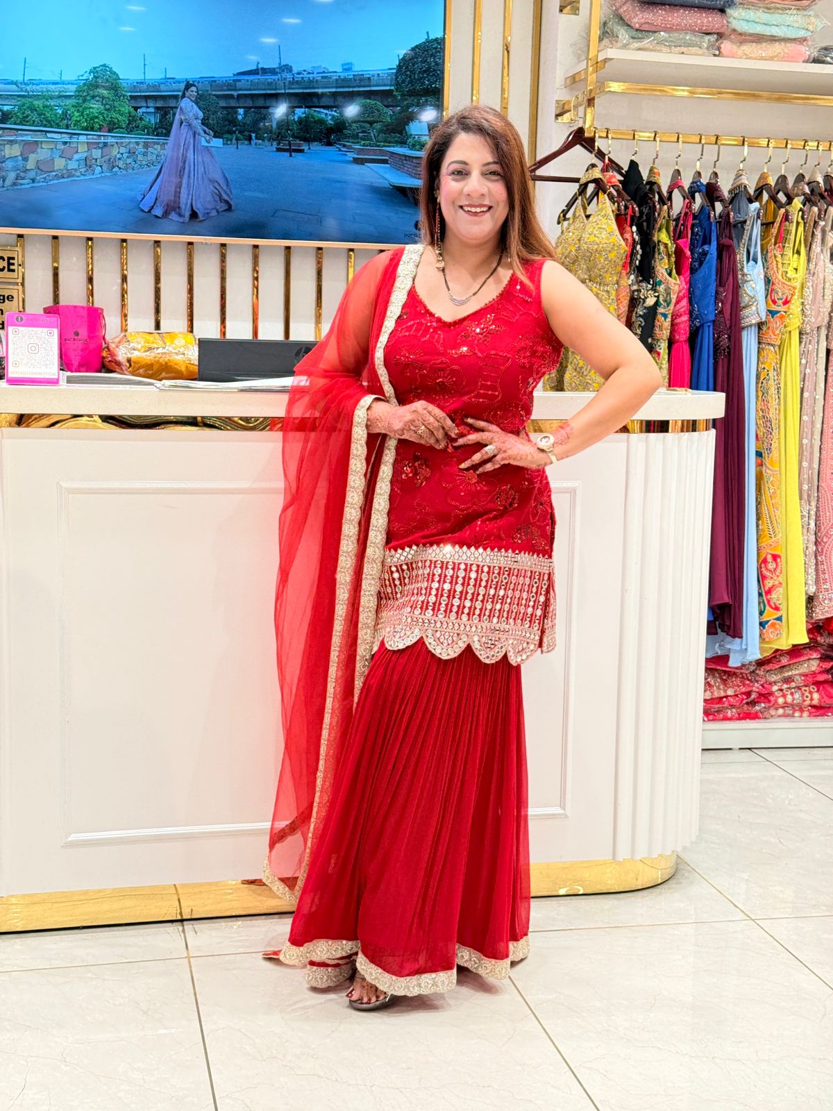 Buy New Georgette Embroidered Women's Stitched Kurti & Sharara with Dupatta Set