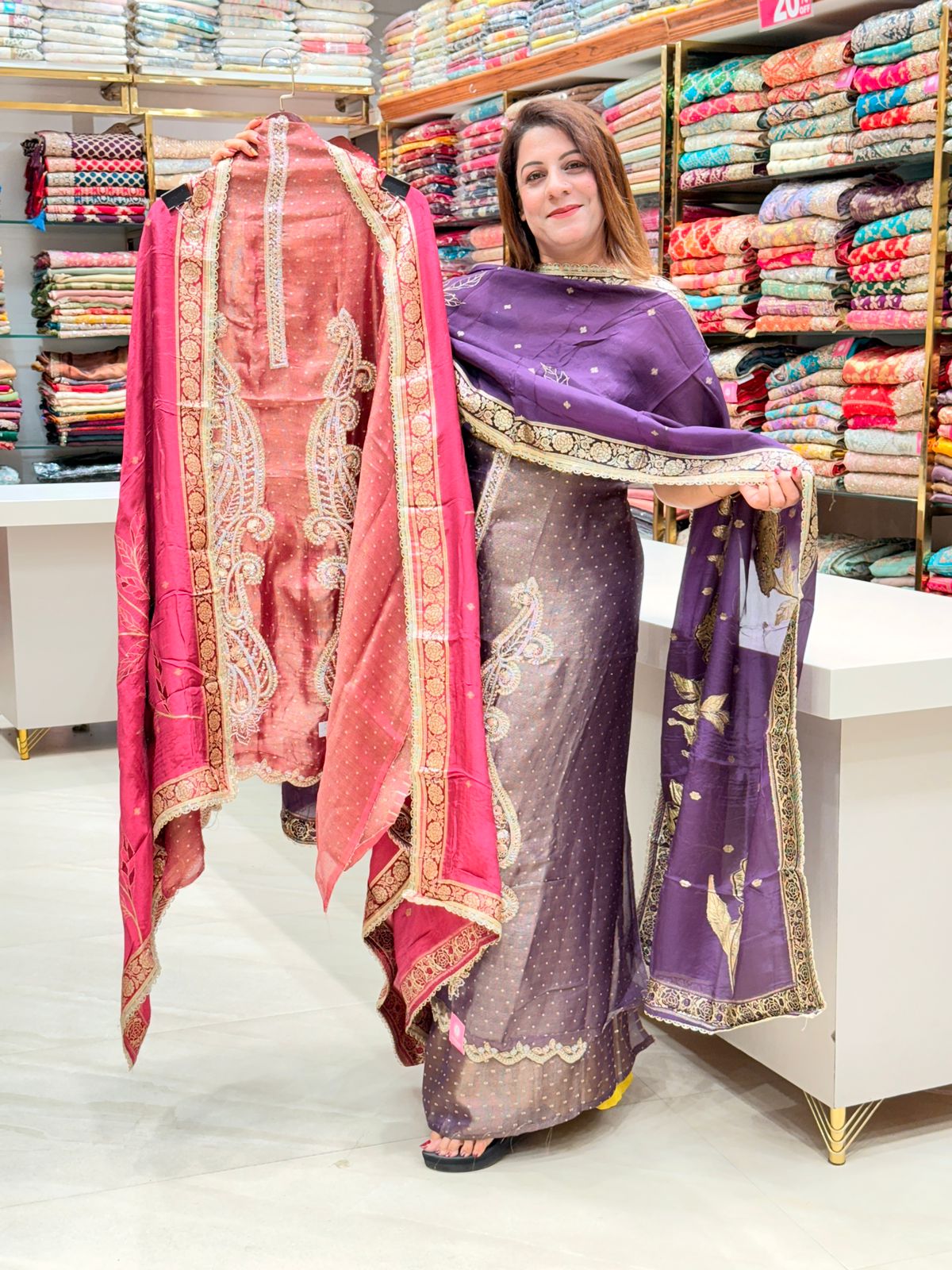 Buy Women’s Shimmer Silk Unstitched Salwar Suit Dress Material