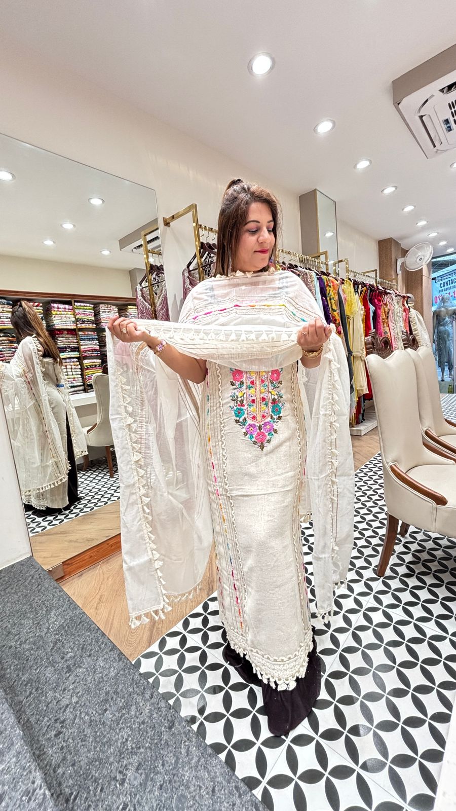 Elegant White Embroidered Suit with Dupatta