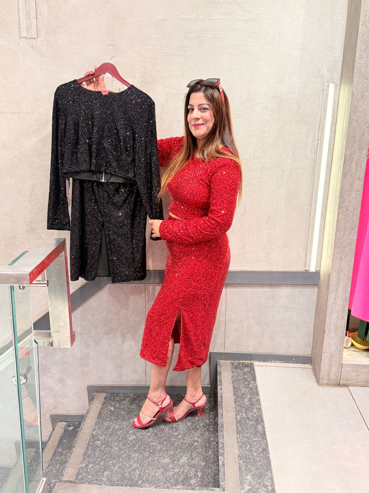 Sequin Round Neck Midi Dress