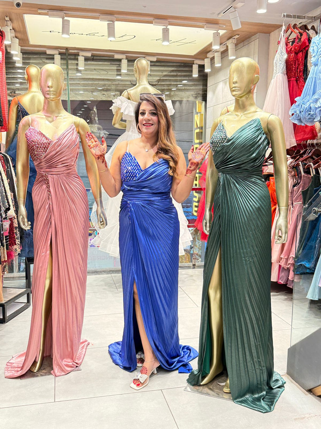 Royal Blue Pleated Evening Gown