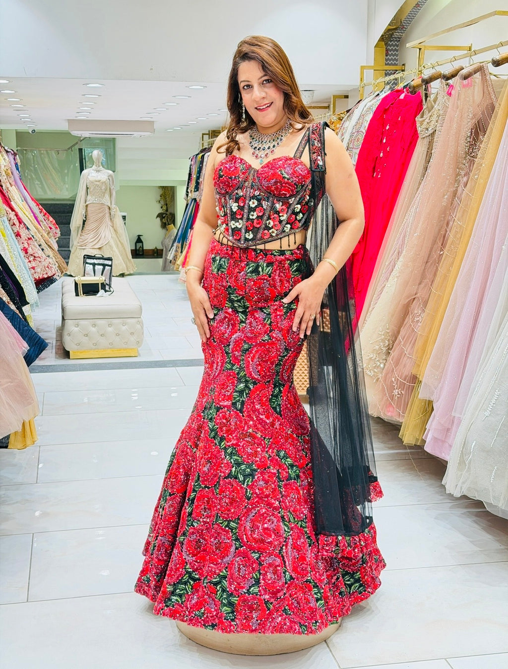 Fish cut Modern Bride Style engagement Lehenga