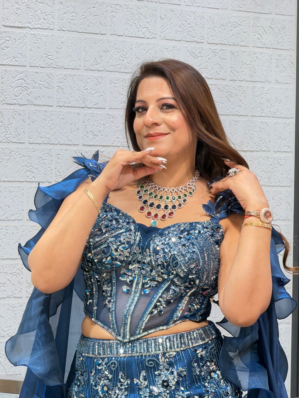 Stylish Crystal Embellished Fish-Cut Wedding Lehenga Set | Increase Fashion