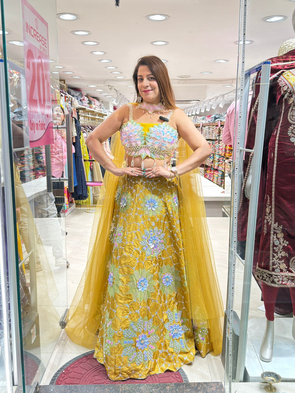Buy Yellow Bridal Lehenga with Sequin & Pearl Detailing